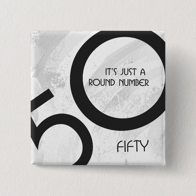 Bóton Quadrado 5.08cm Aniversário de 50 Décadas Branco (Frente)