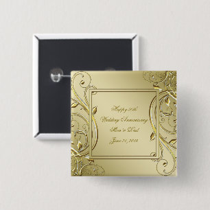 Bóton Quadrado 5.08cm Aniversário de casamento do ouro 50th do Flourish
