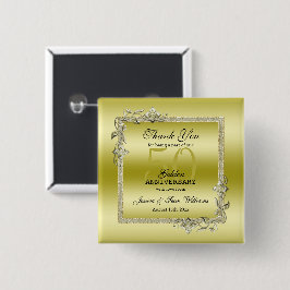 Bóton Quadrado 5.08cm Aniversário de Casamento do Ouro Dourado Gem & Gli