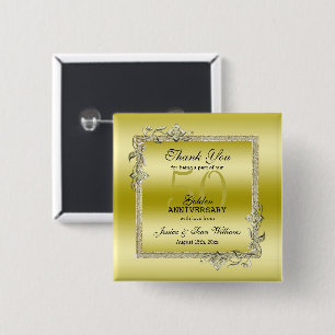 Bóton Quadrado 5.08cm Aniversário de Casamento do Ouro Dourado Gem & Gli