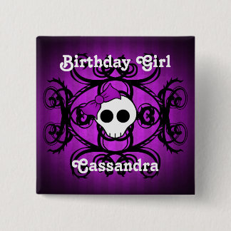 Bóton Quadrado 5.08cm Aniversário do crânio roxo