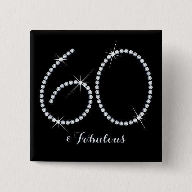 Bóton Quadrado 5.08cm Aniversário do cristal de rocha do falso 60th (Frente)