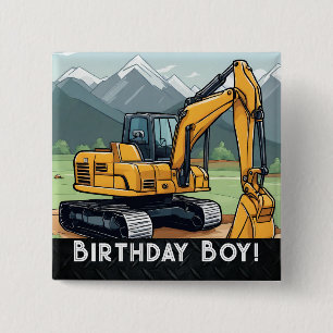 Bóton Quadrado 5.08cm Aniversário do Digger do Equipamento de Construção