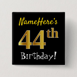 Bóton Quadrado 5.08cm Aniversário Dourado, Preto, Com Nome Personalizado