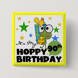 Bóton Quadrado 5.08cm Aniversário Hoppy do 90 do comedor de rãs