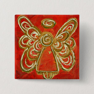 Bóton Quadrado 5.08cm Anjo Guardião Vermelho Arte Botão Personalizado de
