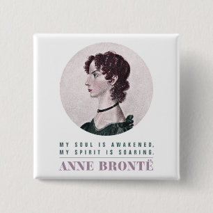 Bóton Quadrado 5.08cm Anne Bronte, Retrato e Citação Minha Alma está des