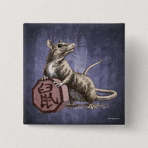 Bóton Quadrado 5.08cm Ano da arte chinesa do zodíaco do rato