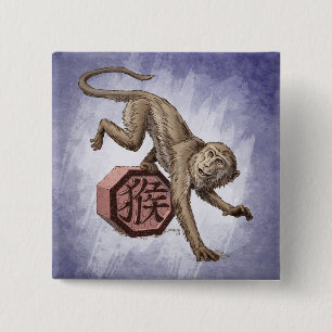 Bóton Quadrado 5.08cm Ano da Arte Zodiaca Chinesa Macaco