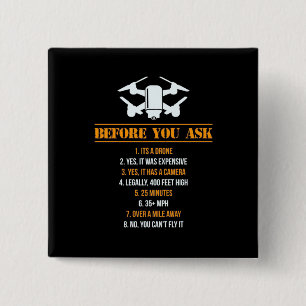 Bóton Quadrado 5.08cm Antes De Perguntar Piloto De Drone