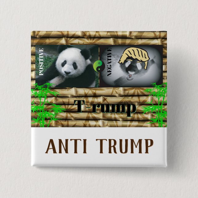 Bóton Quadrado 5.08cm Anti Trump / Panda, (Frente)