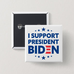 Bóton Quadrado 5.08cm Apoio o Presidente Biden Blue Stars White