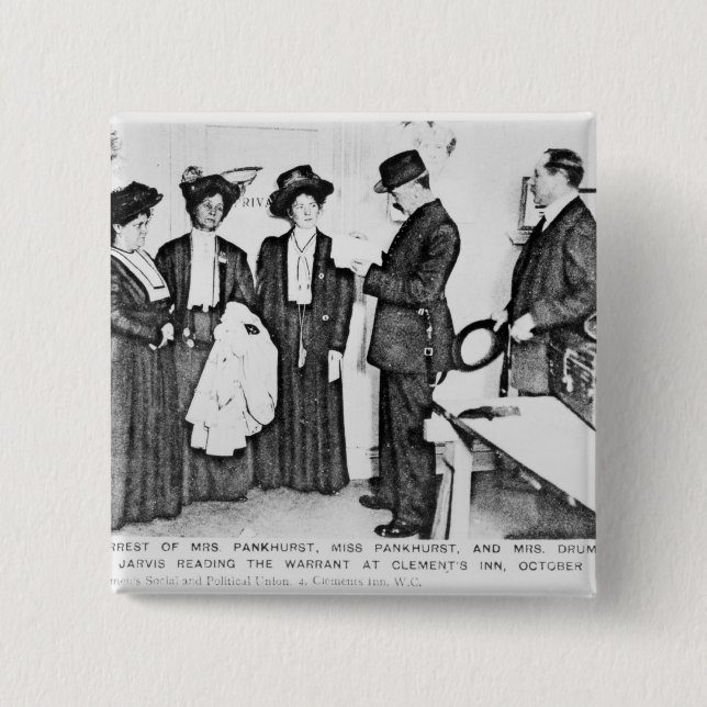 Bóton Quadrado 5.08cm Apreensão da Sra. Pankhurst (Frente)