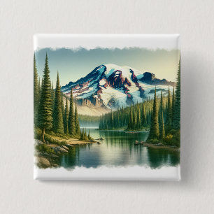 Bóton Quadrado 5.08cm Aquarela do Parque Nacional do Rainier