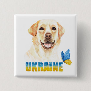 Bóton Quadrado 5.08cm Aquarela Ucrânia Labrador Amarelo e Borboleta