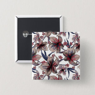 Bóton Quadrado 5.08cm Aquarelas Crimson Floral em Branco