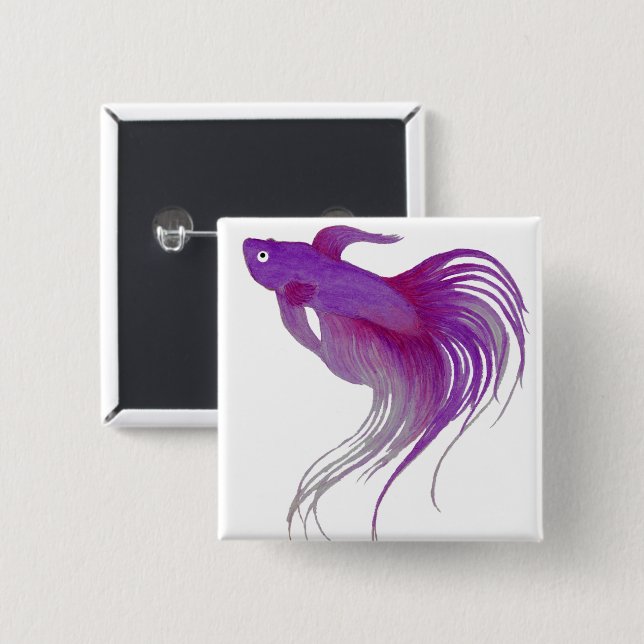 Bóton Quadrado 5.08cm Aquarelas Profundamente Roxo Betta Fish (Frente & Verso)