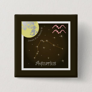 Bóton Quadrado 5.08cm Aquarius January 21 to February 18 Button