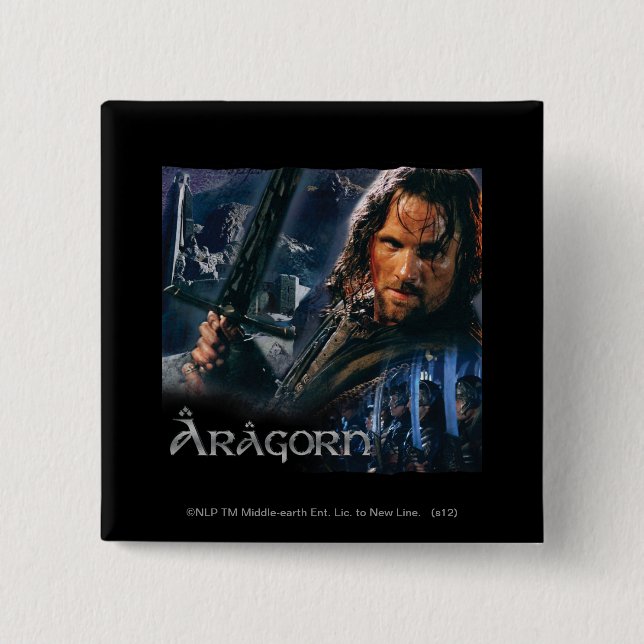 Bóton Quadrado 5.08cm Aragorn com Exército (Frente)