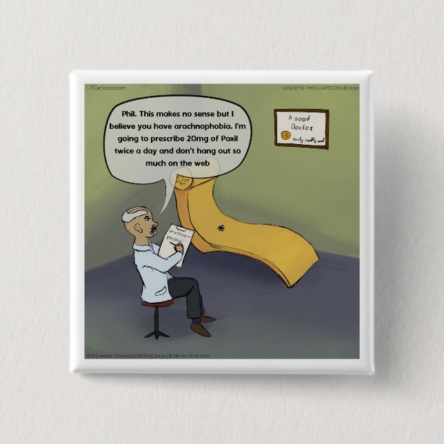 Bóton Quadrado 5.08cm Aranha Com Aracnofobia Na Terapia Engraçada (Frente)