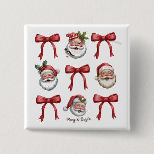 Bóton Quadrado 5.08cm Arco Coquete de Natal Retrô Vintage Papai Noel Fof