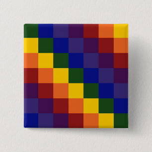 Bóton Quadrado 5.08cm Arco-íris Checkered