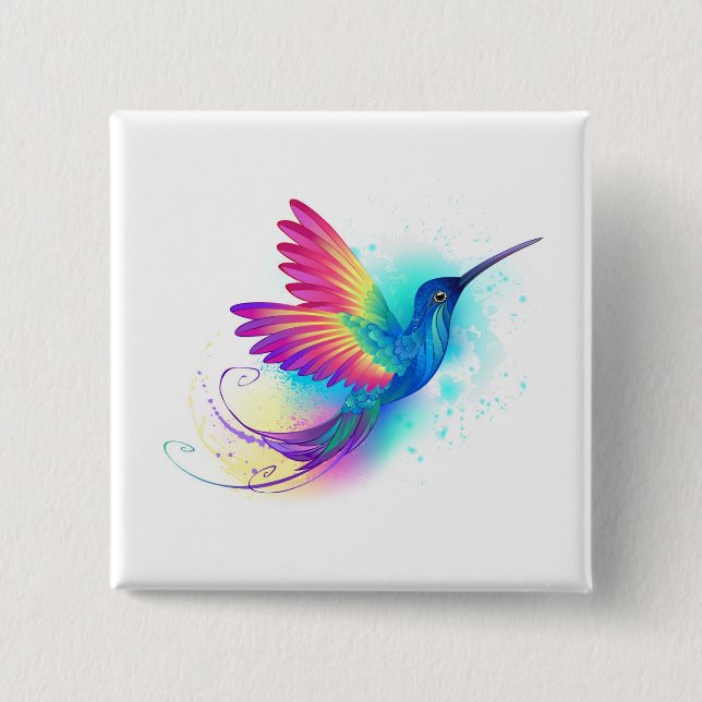 Bóton Quadrado 5.08cm Arco-Íris Exótico Hummingbird (Frente)