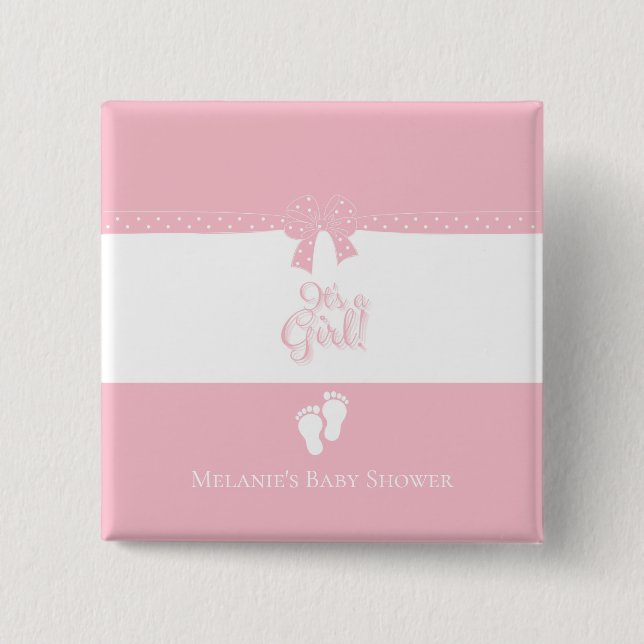 Bóton Quadrado 5.08cm Arcos Rosa E Pés Pequenos Personalizados (Frente)