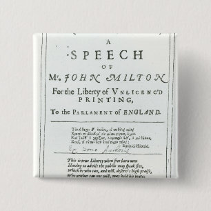 Bóton Quadrado 5.08cm Areopagitica um discurso de John Milton