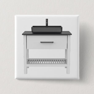 Bóton Quadrado 5.08cm Armário branco de lavagem com pia preta e torneira
