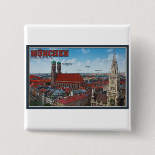 Bóton Quadrado 5.08cm Arquitectura da cidade de Munich