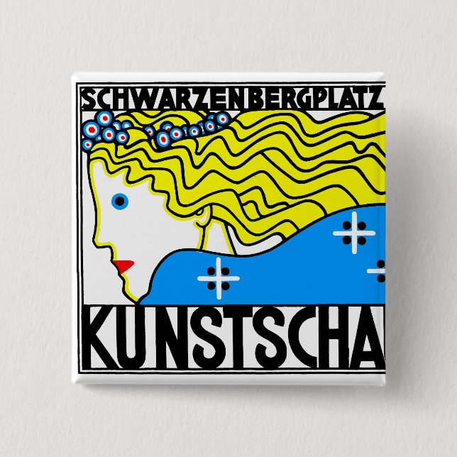 Bóton Quadrado 5.08cm Art Nouveau Art Show Fair Maiden de 1908 (Frente)