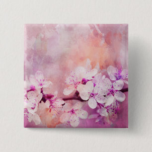 Bóton Quadrado 5.08cm Arte da aguarela da flor de cerejeira