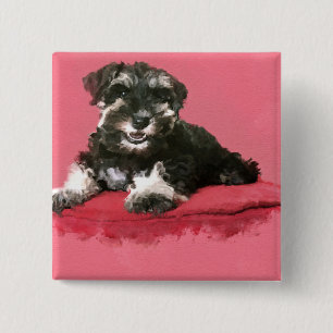 Bóton Quadrado 5.08cm Arte de Digitas da aguarela do filhote de cachorro