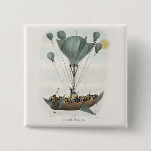 Bóton Quadrado 5.08cm Arte de Dirigível Balão Antigo