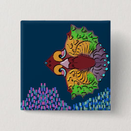 Bóton Quadrado 5.08cm Arte de Peixe Abstrato em Escrita Tailandesa | Bot