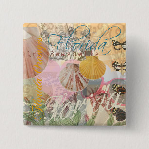 Bóton Quadrado 5.08cm Arte de Shell de Seashell na Florida Viagens vinta