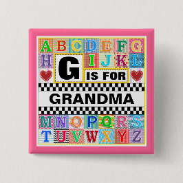 Bóton Quadrado 5.08cm Arte do alfabeto para a avó