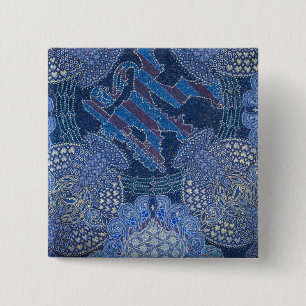 Bóton Quadrado 5.08cm Arte em Mosaico Ornamentado Azul, Alemanha
