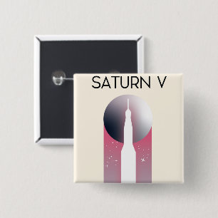 Bóton Quadrado 5.08cm Arte Espacial Saturno V Apollo
