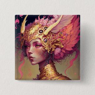 Bóton Quadrado 5.08cm Arte Fantástica da Mulher Dragão Rosa