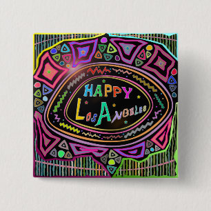 Bóton Quadrado 5.08cm Arte Feliz: Botão "Happy Los Angeles"