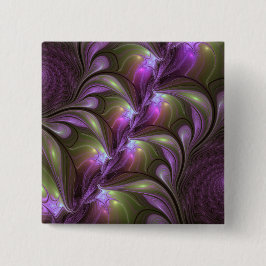 Bóton Quadrado 5.08cm Arte Fractal Abstrata Colorida Violeta Roxo Caqui