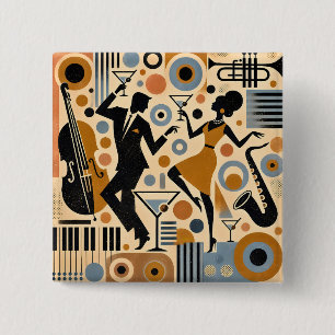 Bóton Quadrado 5.08cm Arte Minimalista da Era do Jazz de Meados do Sécul