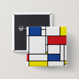Bóton Quadrado 5.08cm Arte Moderna De Stijl Geométrica Minimalista Mondr