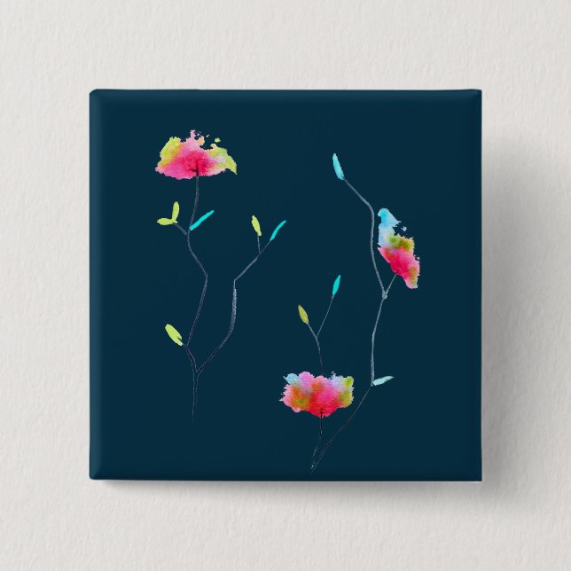 Bóton Quadrado 5.08cm Arte moderna e simples, de flor rosa, inspirada no (Frente)