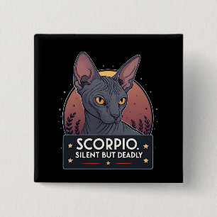 Bóton Quadrado 5.08cm Arte Silenciosa e Mortal de Escorpião Zodíaco Gato