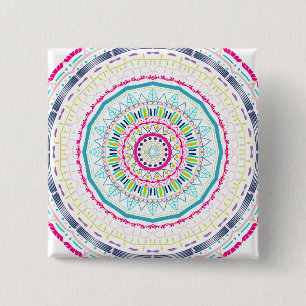 Bóton Quadrado 5.08cm Arte Vibrante e Colorida de Mandala