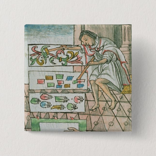 Bóton Quadrado 5.08cm Artesão asteca da pena (Frente)