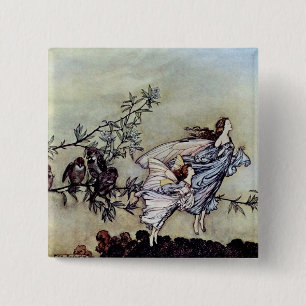 Bóton Quadrado 5.08cm Arthur Rackham, livro de arte Peter Pan Fairies